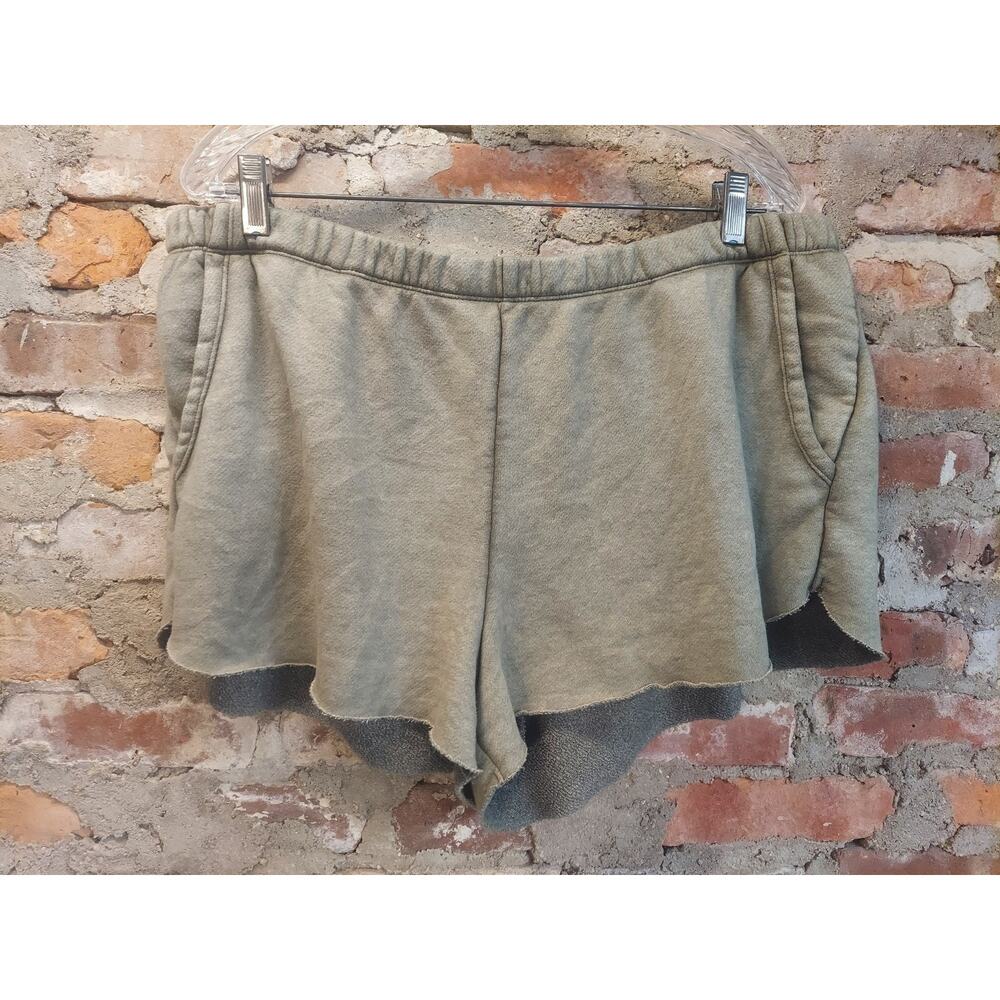 Aerie Womens Shorts XXL Green Lounge Fleece Elastic Waist Raw Hem Pockets